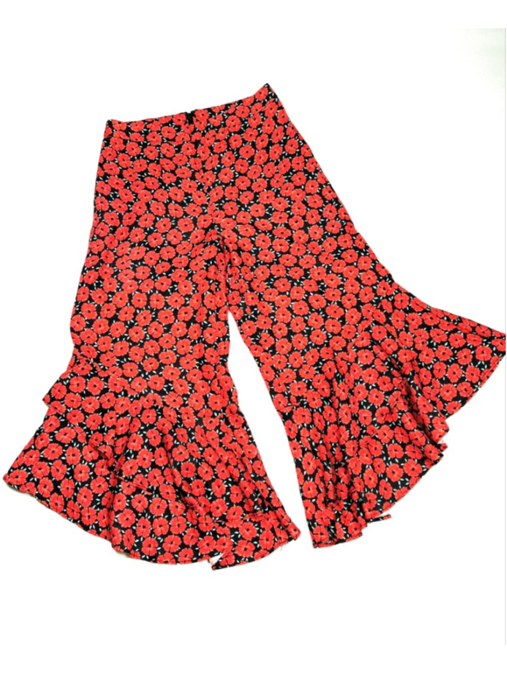 Anthropologie Womans Pants Red Floral Wide Leg Ruffke Pants Size 6 Viscose Cupro - Picture 6 of 10